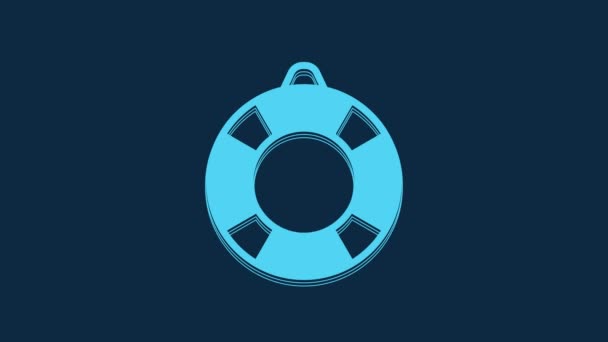 Blue Lifebuoy Icon Isolated Blue Background Lifebelt Symbol Video Motion — Vídeos de Stock