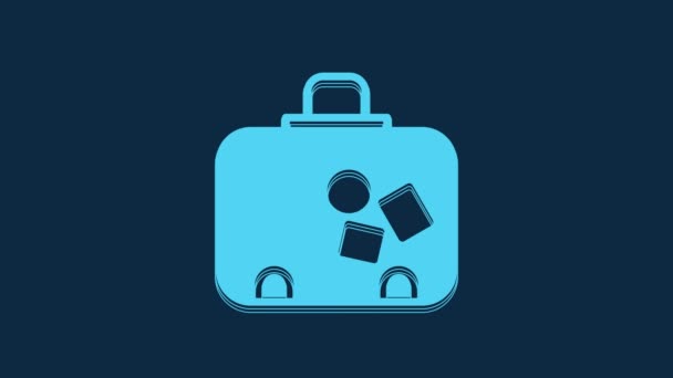 Blue Suitcase Travel Icon Isolated Blue Background Traveling Baggage Sign — Αρχείο Βίντεο