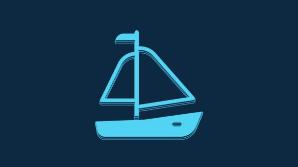 Blue Yacht Sailboat Sailing Ship Icon Isolated Blue Background Sail — Stock Video