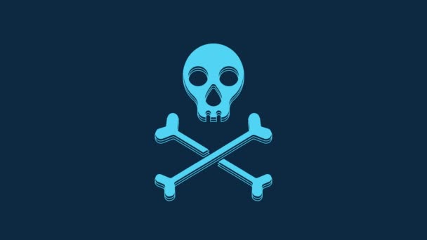 Blue Skull Crossbones Icon Isolated Blue Background Happy Halloween Party — Αρχείο Βίντεο