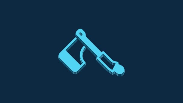 Blue Wooden Axe Icon Isolated Blue Background Lumberjack Axe Happy — Vídeo de Stock