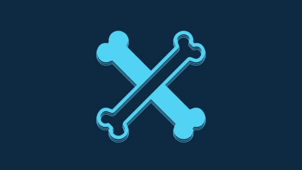 Blue Crossed Bones Icon Isolated Blue Background Pets Food Symbol — Wideo stockowe