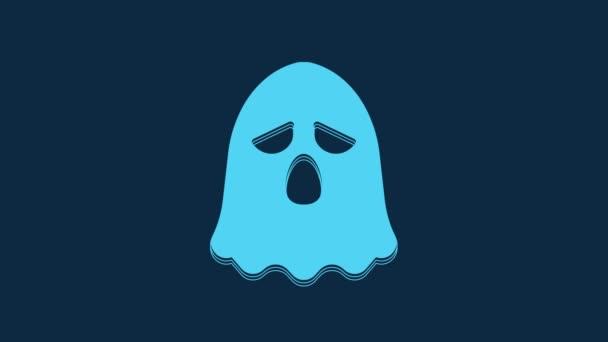 Blue Ghost Icon Isolated Blue Background Happy Halloween Party Video — 图库视频影像