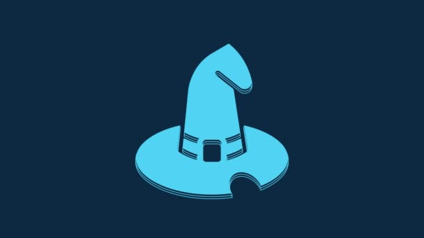 Blue Witch Hat Icon Isolated Blue Background Happy Halloween Party — Stok video