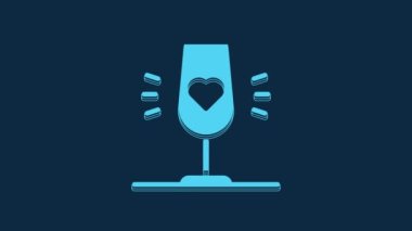 Mavi arkaplanda izole edilmiş mavi şarap cam ikonu. Şarap kadehi işareti. En sevdiği şarap. 4K Video hareketli grafik canlandırması.
