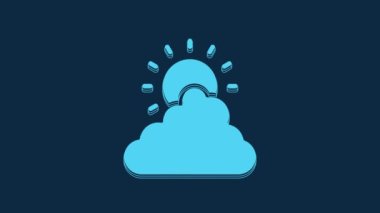 Blue Sun and cloud weather icon isolated on blue background. 4K Video motion graphic animation.