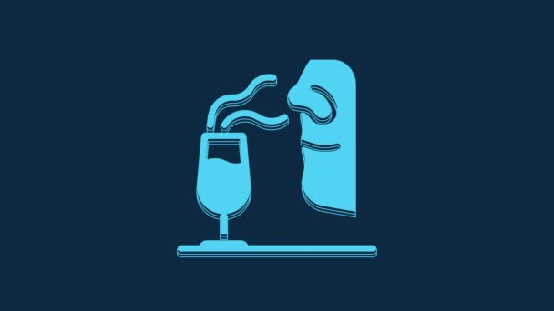 ブルーのソムリエアイコンがブルーの背景に隔離されています ワインの試飲 ワインの匂いだ 4Kビデオモーショングラフィックアニメーション — ストック動画