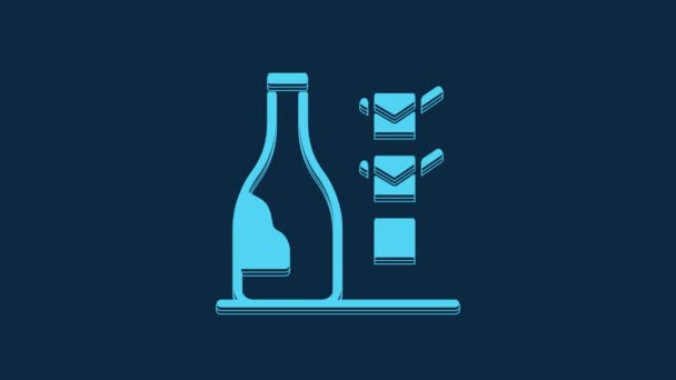 Blue Bottle Wine Icon Isolated Blue Background Video Motion Graphic — Wideo stockowe