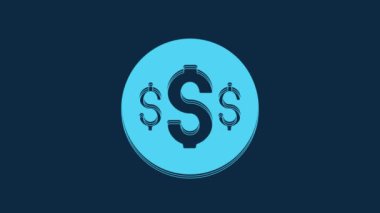 Blue Dollar symbol icon isolated on blue background. Cash and money, wealth, payment symbol. Casino gambling. 4K Video motion graphic animation.