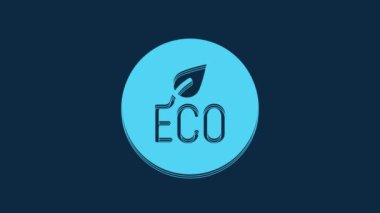 Blue Leaf Eco symbol icon isolated on blue background. Banner, label, tag, logo, sticker for eco green. 4K Video motion graphic animation.