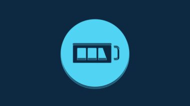 Blue Battery charge level indicator icon isolated on blue background. 4K Video motion graphic animation.