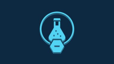 Blue Test tube and flask chemical laboratory test icon isolated on blue background. Laboratory glassware sign. 4K Video motion graphic animation.