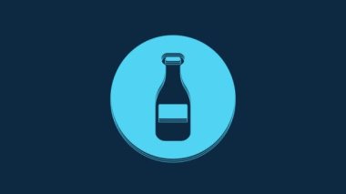 Mavi Şişe simgesi mavi arkaplanda izole edildi. 4K Video hareketli grafik canlandırması.