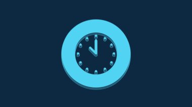 Blue Clock icon isolated on blue background. Time symbol. 4K Video motion graphic animation.