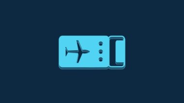 Blue Airline ticket icon isolated on blue background. Plane ticket. 4K Video motion graphic animation.