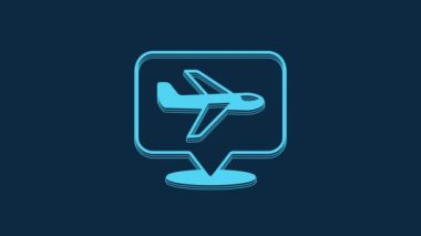 Blue Plane icon isolated on blue background. Flying airplane icon. Airliner sign. 4K Video motion graphic animation.