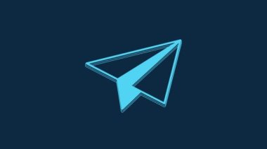 Blue Paper airplane icon isolated on blue background. 4K Video motion graphic animation.