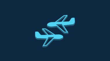 Blue Plane icon isolated on blue background. Flying airplane icon. Airliner sign. 4K Video motion graphic animation.