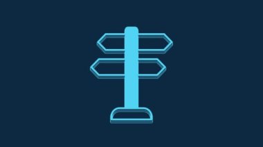 Blue Road traffic sign. Signpost icon isolated on blue background. Pointer symbol. Isolated street information sign. Direction sign. 4K Video motion graphic animation.