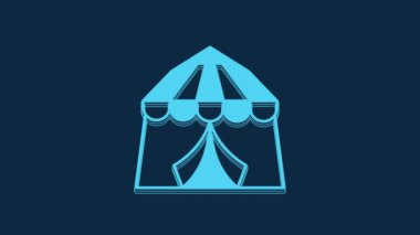 Blue Circus tent icon isolated on blue background. Carnival camping tent. Amusement park. 4K Video motion graphic animation.