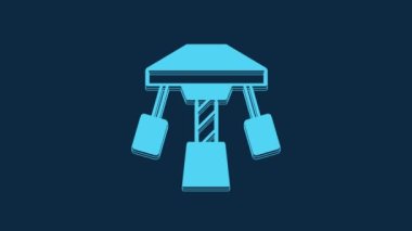 Blue Attraction carousel icon isolated on blue background. Amusement park. Childrens entertainment playground, recreation park. 4K Video motion graphic animation.