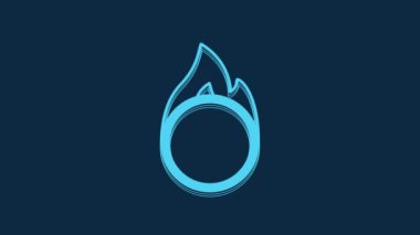 Blue Circus fire hoop icon isolated on blue background. Ring of fire flame. Round fiery frame. 4K Video motion graphic animation.