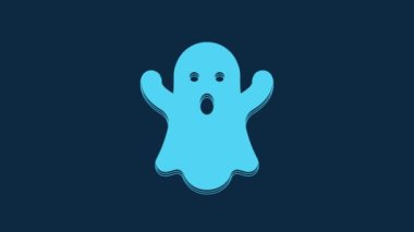 Blue Ghost icon isolated on blue background. Happy Halloween party. 4K Video motion graphic animation.