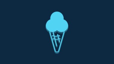 Blue Ice cream in waffle cone icon isolated on blue background. Sweet symbol. 4K Video motion graphic animation.