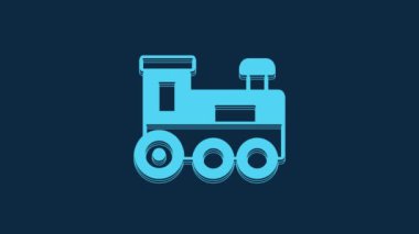 Blue Toy train icon isolated on blue background. 4K Video motion graphic animation.