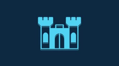 Blue Castle icon isolated on blue background. 4K Video motion graphic animation.