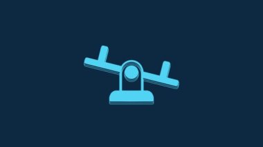 Blue Seesaw icon isolated on blue background. Teeter equal board. Playground symbol. 4K Video motion graphic animation.