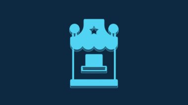 Blue Ticket box office icon isolated on blue background. Ticket booth for the sale of tickets for attractions and sports. 4K Video motion graphic animation.