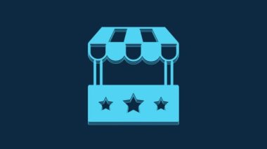 Blue Ticket box office icon isolated on blue background. Ticket booth for the sale of tickets for attractions and sports. 4K Video motion graphic animation.