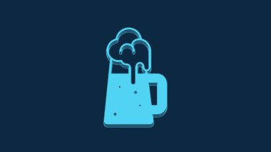 Blue Wooden beer mug icon isolated on blue background. 4K Video motion graphic animation.