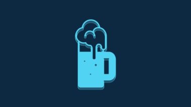 Blue Wooden beer mug icon isolated on blue background. 4K Video motion graphic animation.