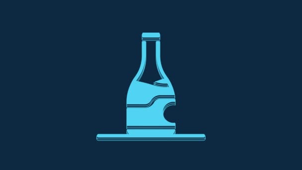 ブルーの背景に分離されたワインアイコンのブルーボトル 4Kビデオモーショングラフィックアニメーション — ストック動画