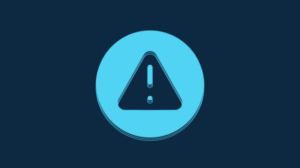 Modrá Vykřičník Trojúhelníku Ikona Izolované Modrém Pozadí Varovné Znamení Nebezpečí — Stock video