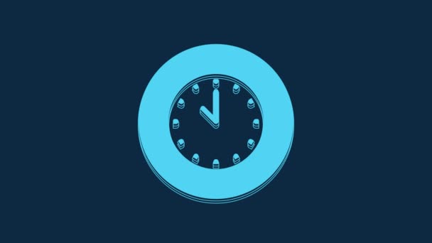 蓝色时钟图标隔离在蓝色背景上 时间的象征 4K视频运动图形动画 — 图库视频影像
