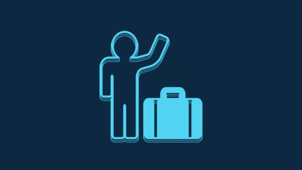 蓝色游客 带有蓝色背景的行李箱图标 旅游概念 4K视频运动图形动画 — 图库视频影像
