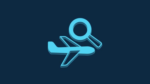 Modré Letadlo Vyhledávací Ikona Izolované Modrém Pozadí Grafická Animace Pohybu — Stock video