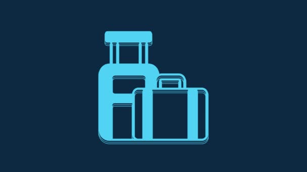 Blue Suitcase Travel Icon Isolated Blue Background Traveling Baggage Sign — Vídeo de Stock