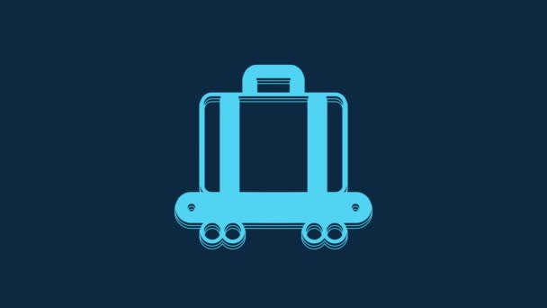 青の背景に隔離された乗客の荷物 スーツケース バッグ 手荷物アイコンとブルー空港コンベアベルト 4Kビデオモーショングラフィックアニメーション — ストック動画