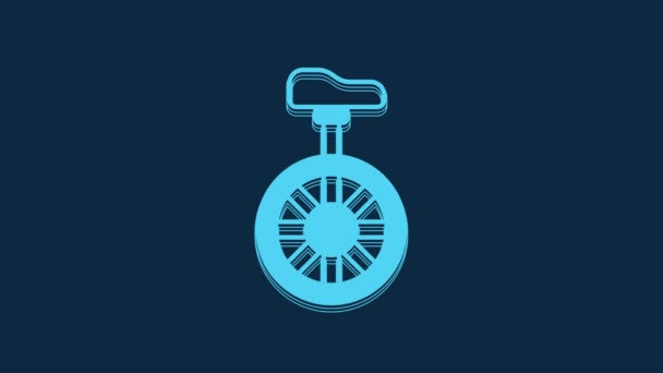 Blue Unicycle One Wheel Bicycle Icon Isolated Blue Background Monowheel — Vídeo de Stock