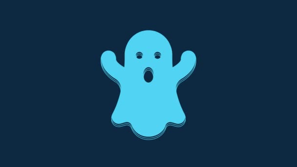 Blue Ghost Icon Isolated Blue Background Happy Halloween Party Video — стоковое видео