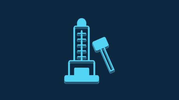 Blue High Striker Attraction Big Hammer Icon Isolated Blue Background — Stock videók