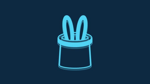 Blue Magician Hat Rabbit Ears Icon Isolated Blue Background Magic — Vídeo de stock