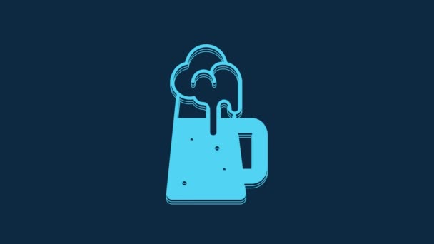 Blue Wooden Beer Mug Icon Isolated Blue Background Video Motion — 비디오