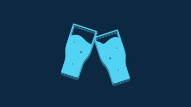 Blue Glass of beer icon isolated on blue background. 4K Video motion graphic animation.