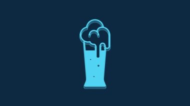 Blue Glass of beer icon isolated on blue background. 4K Video motion graphic animation.