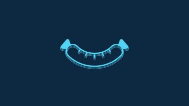 Blue Sausage icon isolated on blue background. Grilled sausage and aroma sign. 4K Video motion graphic animation.